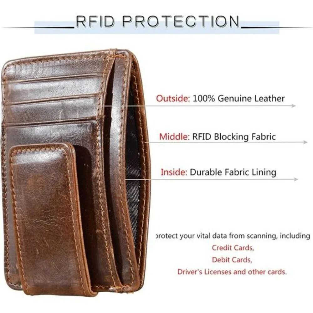 Money Clip RFID Front Pocket Wallet Men Leather Slim Minimalist Wallet Leather